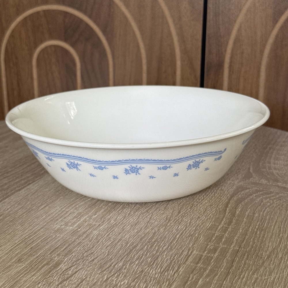 VINTAGE MORNING BLUE CORELLE VEGETABLE SERVING BOWL 8 1/2" FLORAL BORDER